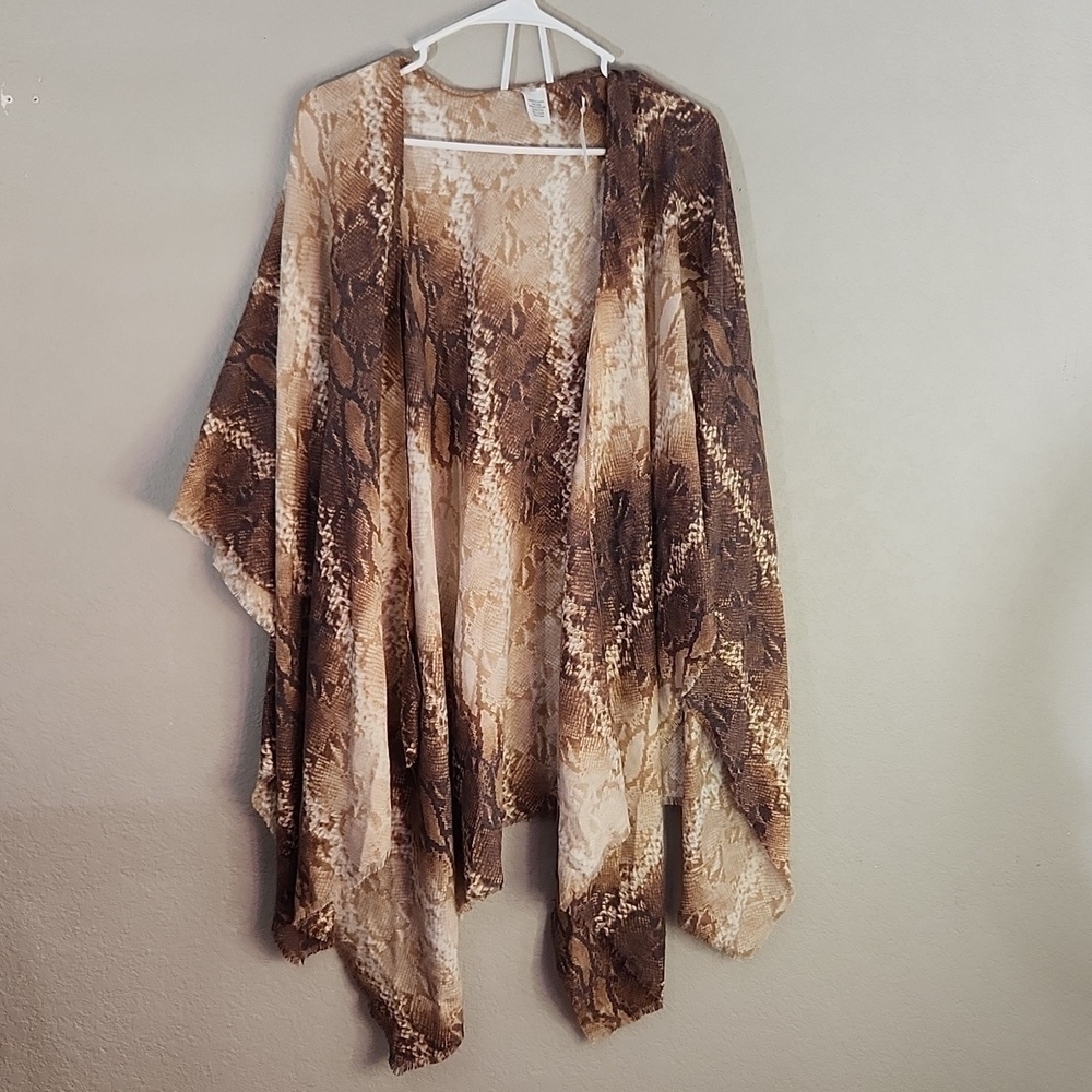Versona Snake Skin Print Cape Jacket One Size Shawl New Brown Tan Shimer